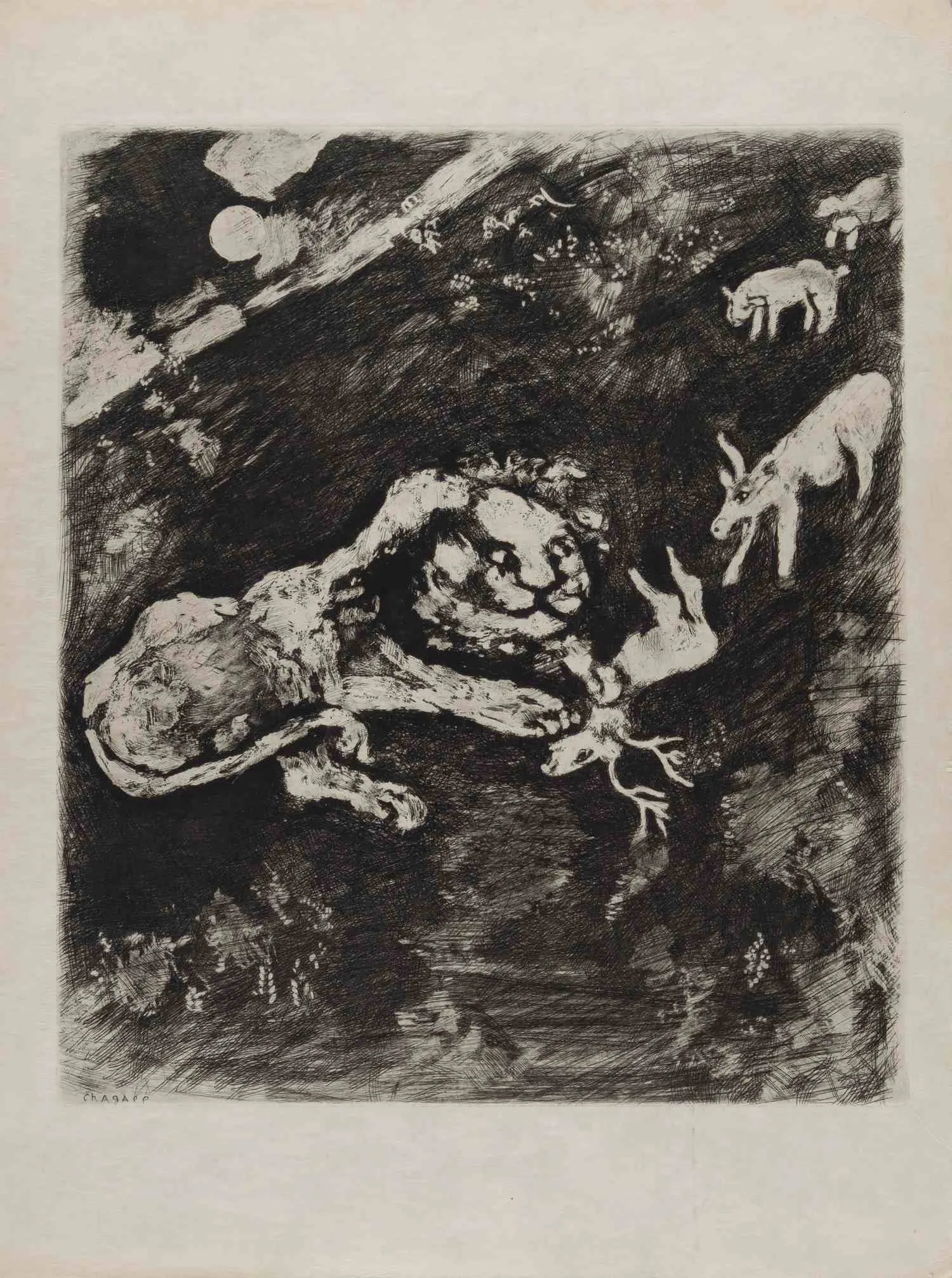Шагал Марк Захарович. Теленок, коза, овца и лев. 1927. Иллюстрация к басне Жана де Лафонтена. — фото 1