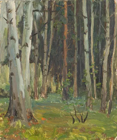 Попов Борис Никанорович (?). Роща. Этюд. 1988.