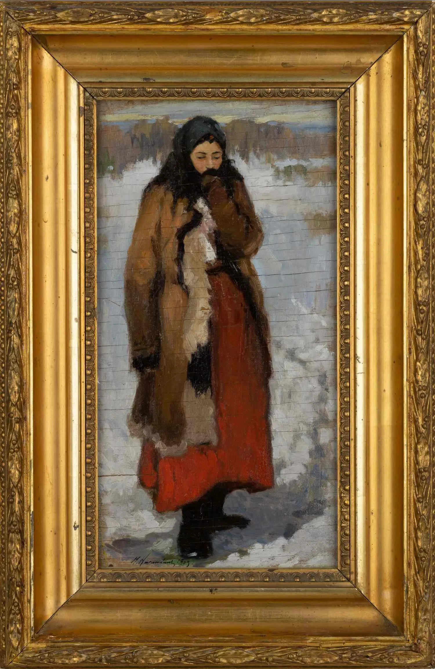 Касаткин Николай Алексеевич. Девушка на заснеженном поле. 1905. — фото 1