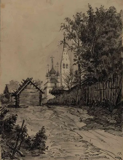 Щукин Иван Егорович. Палех. Вид с улицы Полевой. 1957.