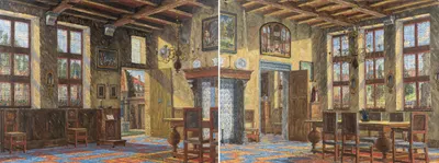 Серваес Рене (Servaes Rene). Картины парные «Старинный интерьер» и «Интерьер старинного дома», Бельгия. Последняя четверть XX в.