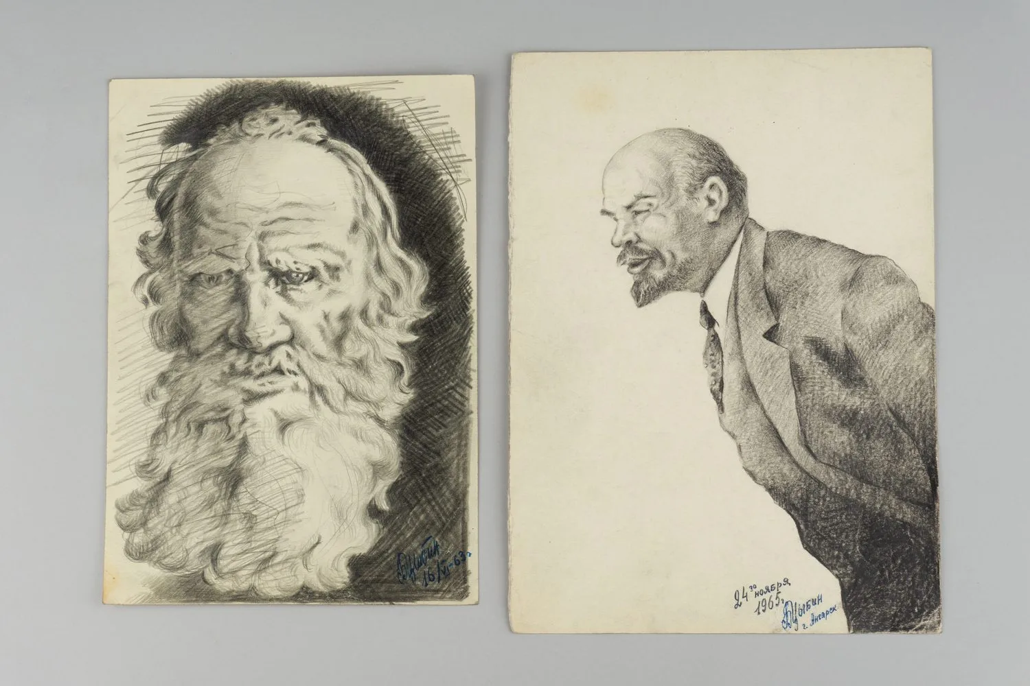 Цыбин Борис Александрович. Два рисунка В.И.Ленин и Л.Н.Толстой. 1963-1965. — фото 1