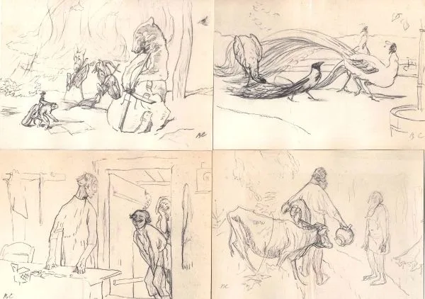 12 открыток (серия) «Рисунки В.А. Серова к басням И.А. Крылова» (М., 1927). — фото 1