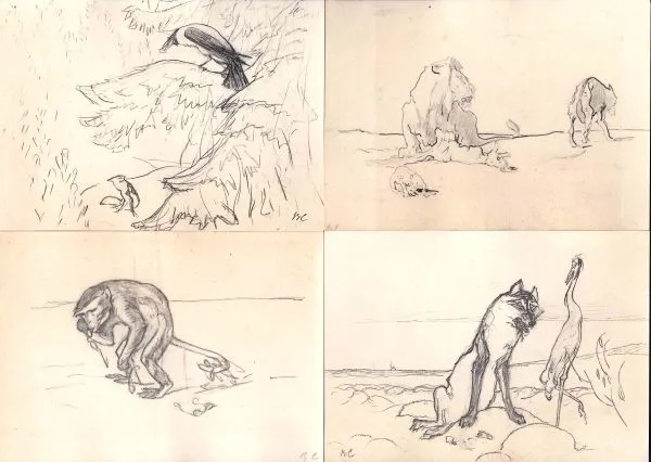 12 открыток (серия) «Рисунки В.А. Серова к басням И.А. Крылова» (М., 1927). — фото 2