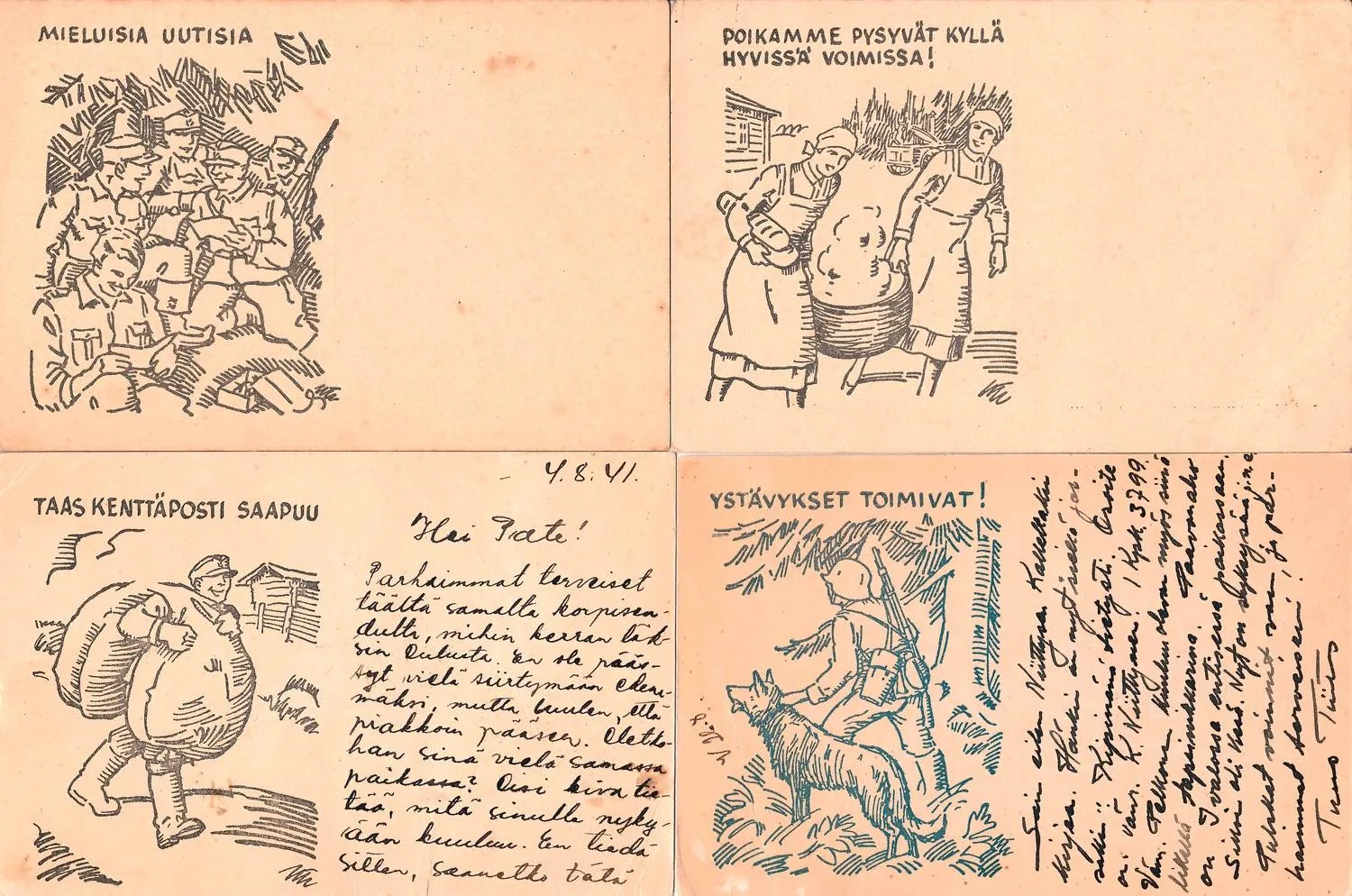 Финляндия. 8 иллюстрированных карточек полевой почты. 1940-е годы. — фото 1