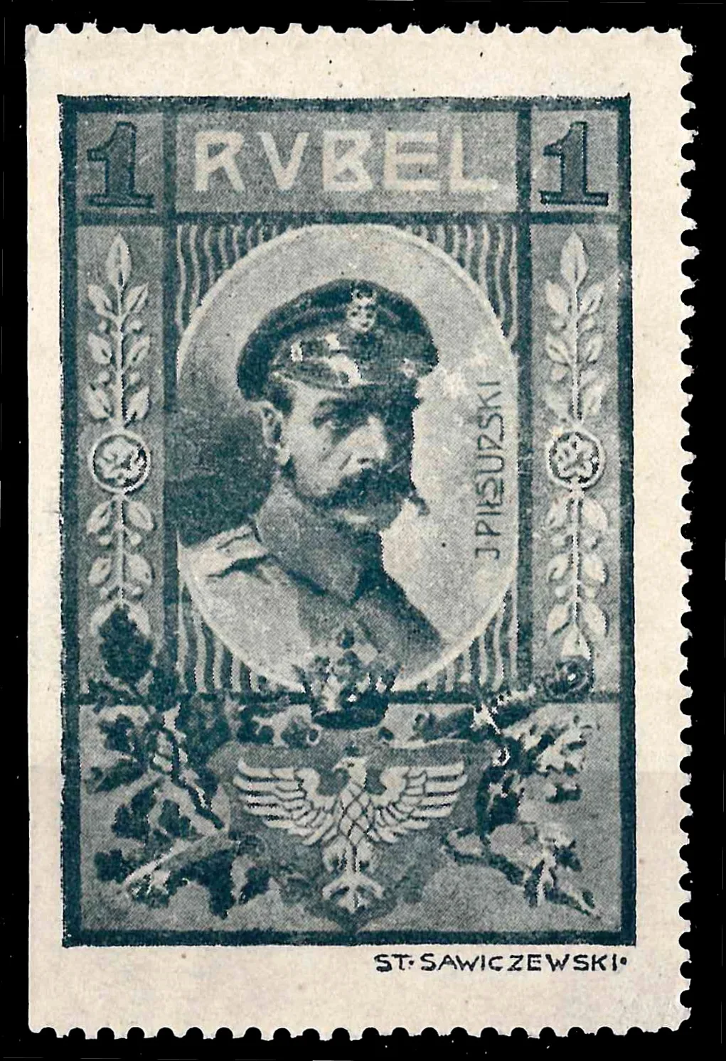 Польша. Непочтовая марка «Й. Пилсудский». Номинал 1 рубль. 1917. — фото 1