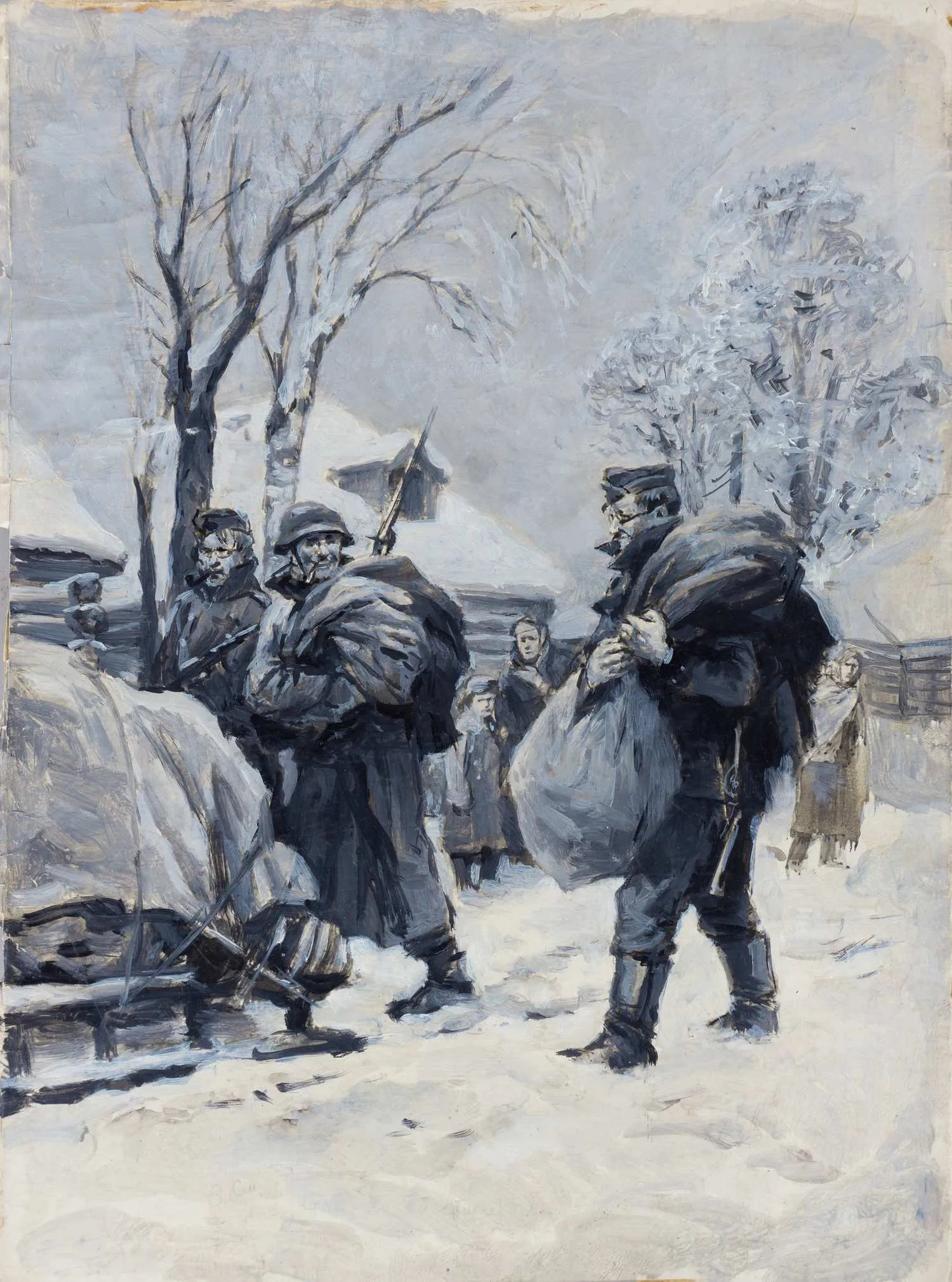 Ванециан Арам Врамшапу. Немцы в колхозе. Иллюстрация к роману М.С. Бубеннова «Белая береза». 1954. — фото 1