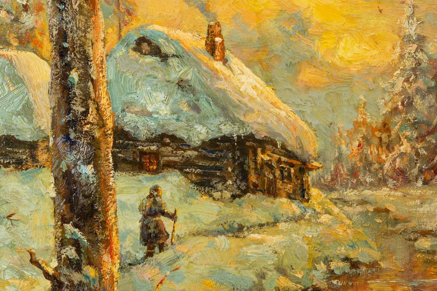 Юлий Юльевич Клевер (по подписи). Зимний пейзаж с избой и лодкой. 1898. — фото 3