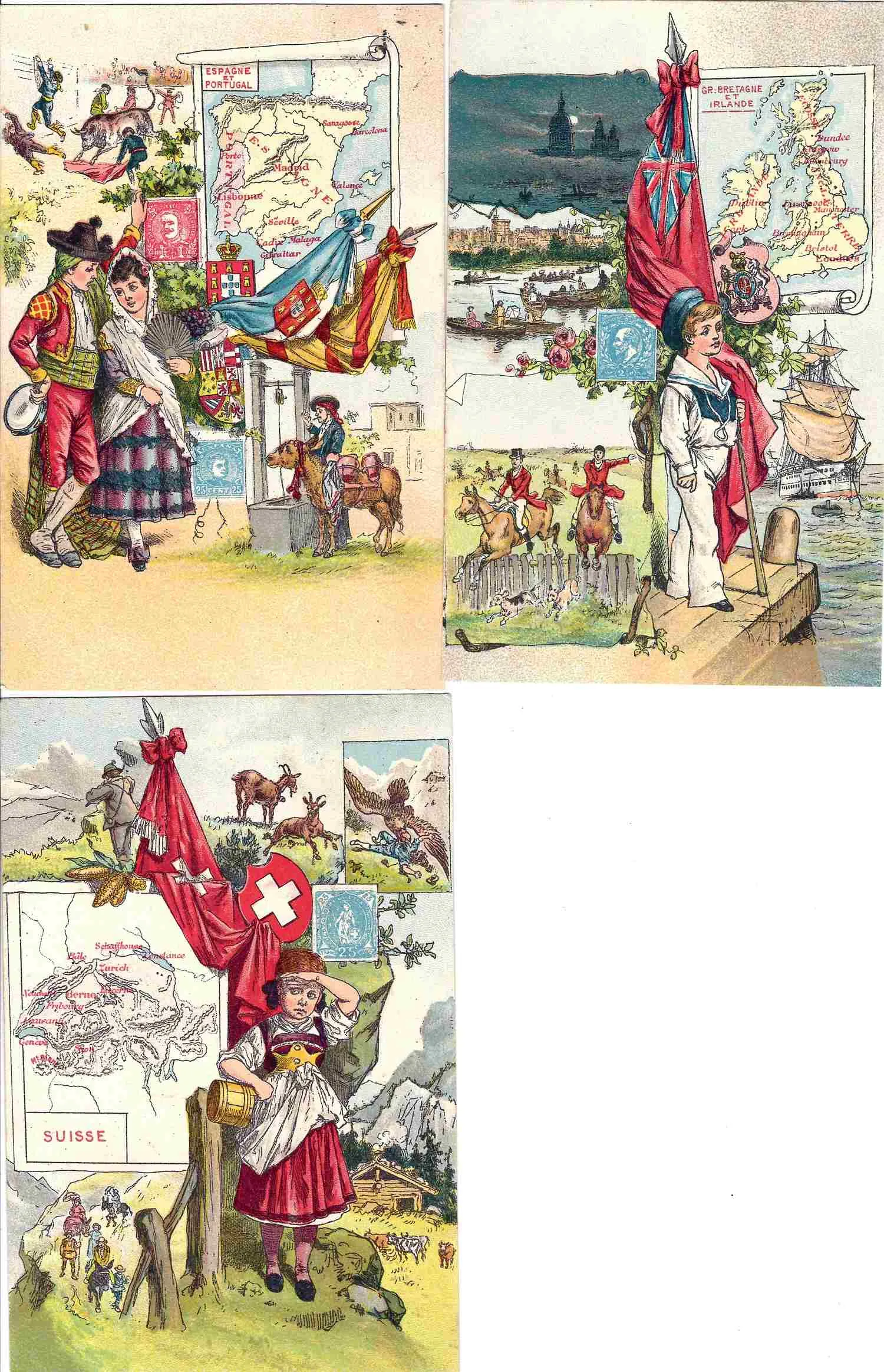 3 открытки «Карты и марки». Франция, нач. XX века. — фото 1
