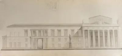 2 эскиза фасада зданий. Конец 1940-х годов.