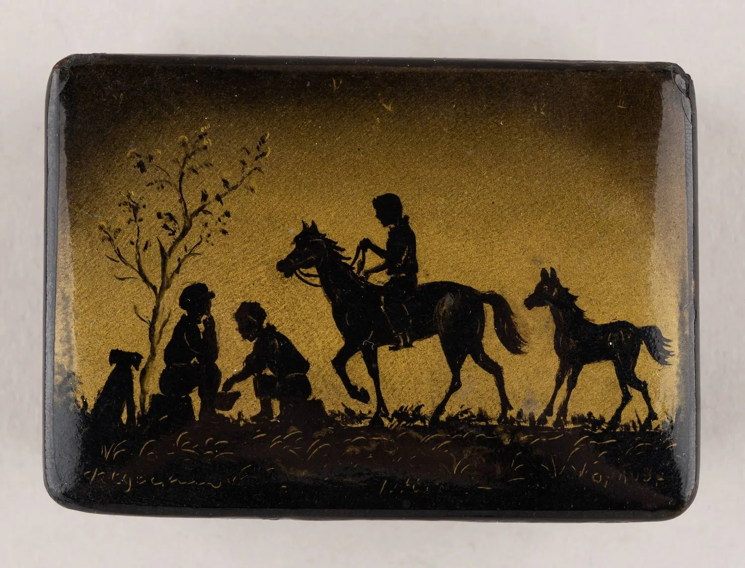 Шкатулка «В ночном». СССР, Федоскино, Д.М.Орлов, 1956. — фото 2