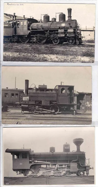 3 фотооткрытки «Поезда». Западная Европа, начало XX века.