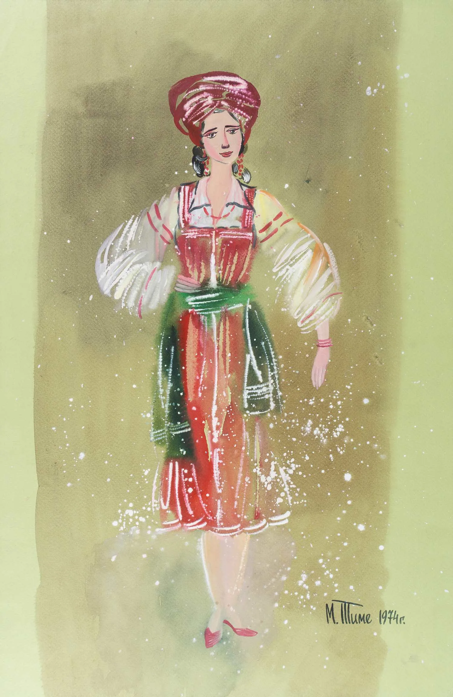 Тиме-Блок Марина Георгиевна. Эскиз. Красный костюм. 1974. — фото 1