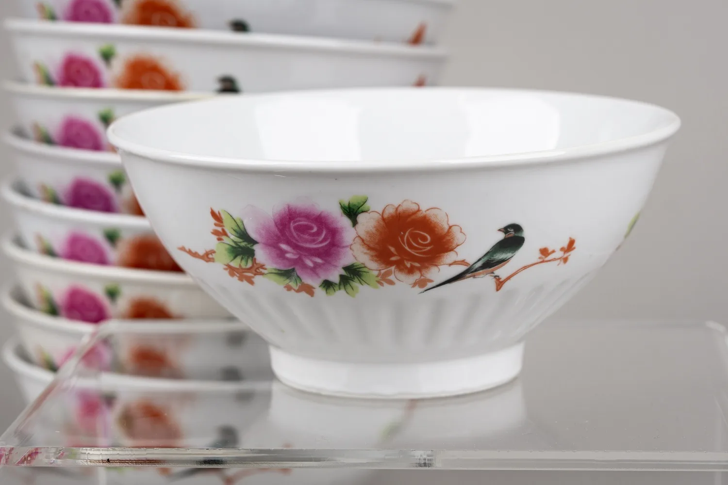 Сет из десяти пиал с цветочным узором. Китай, мануфактура Jiangxi Jingdezhen Min Ci 3 Hao Cai, 1950-1960-е годы. — фото 3