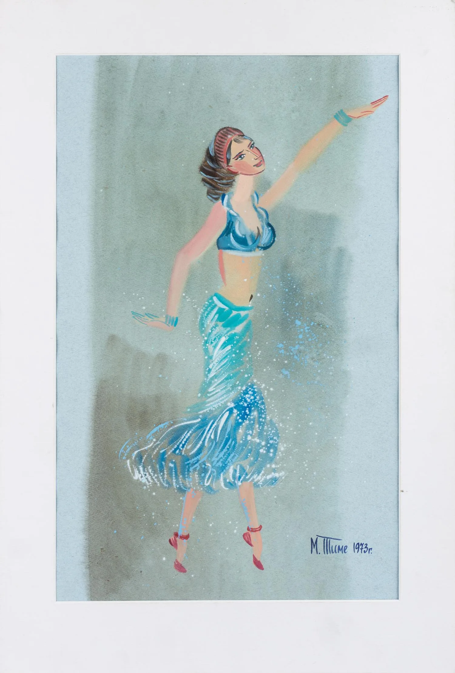 Тиме-Блок Марина Георгиевна. Эскиз. Танцовщица в голубом. 1973. — фото 1