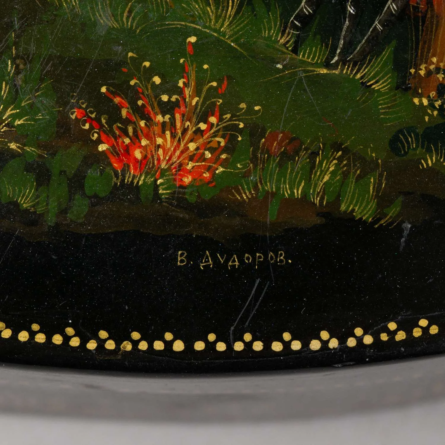 (Made in Soviet Union) Шкатулка «Одинокая гармонь». СССР, Палех экспортный образец, художник В.Д Дудоров, 1951. — фото 6
