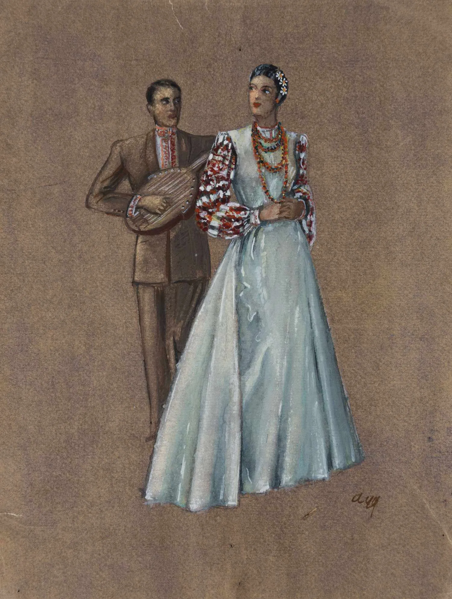 Аладжалов Семен Иванович. Эскиз костюмов певицы и музыканта. 1949. — фото 1