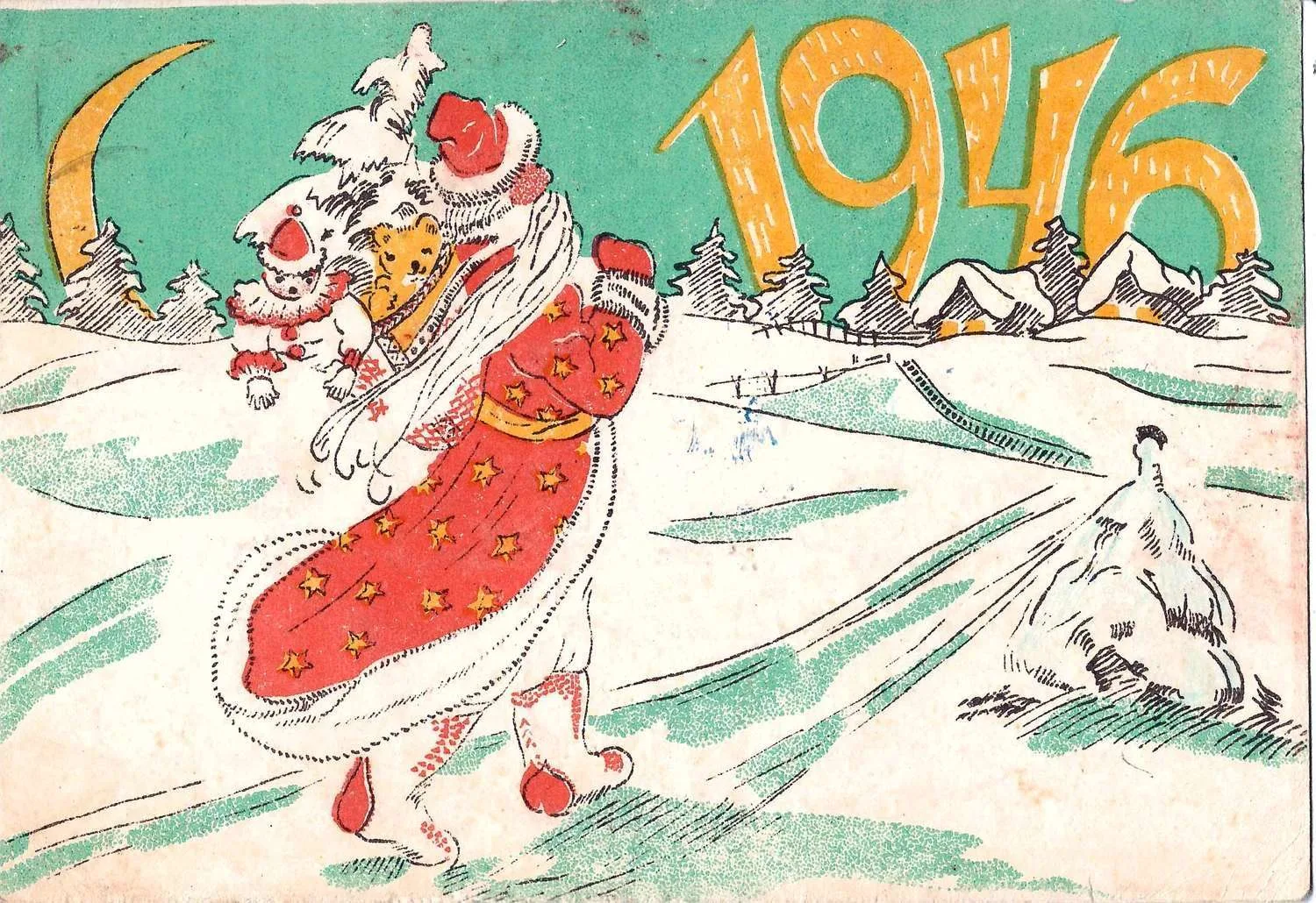 2 художественные новогодние поздравительные открытки. СССР, 1940-е годы. — фото 2