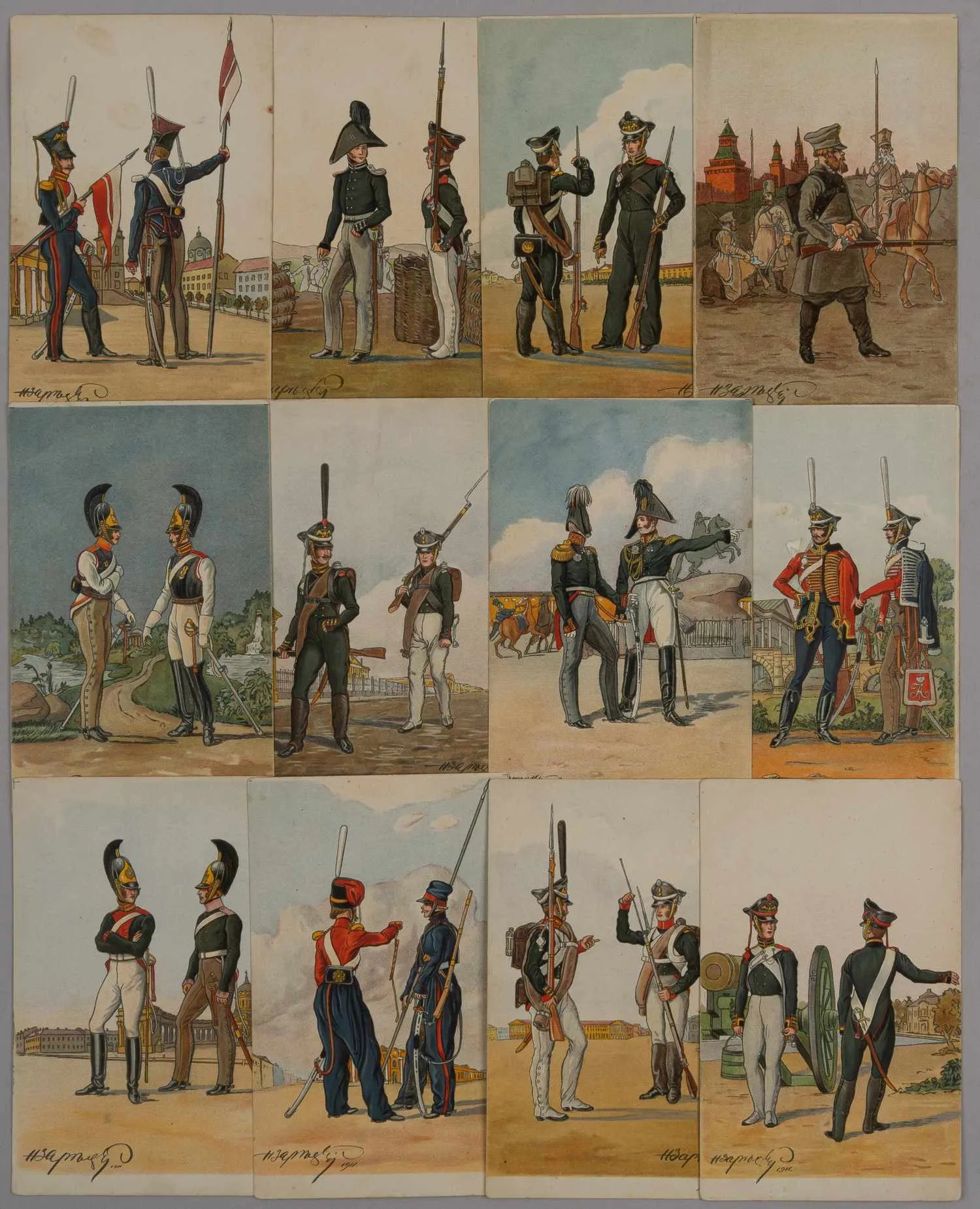 Зарецкий Н.В. 12 открыток (серия) «Русская армия в 1812 году». Издание в пользу общины Св. Евгении, 1911. — фото 1
