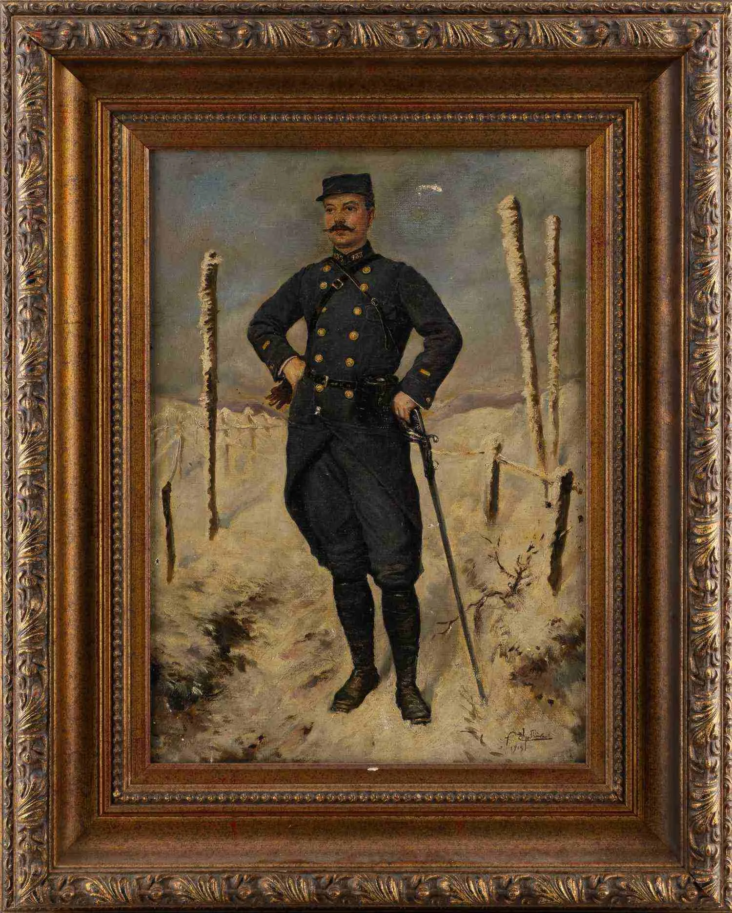 Неизвестный художник. Портрет французского офицера. 1919 — фото 1