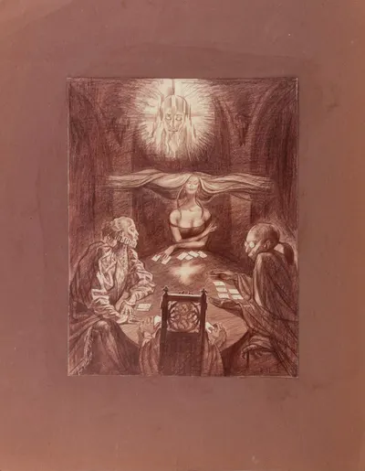 Неизвестный художник (Инициалы Е.П.). Игра в карты. 1980-е годы.