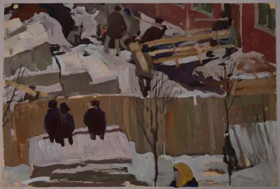 Алексеев Адольф Евгеньевич. Двор Академии Художеств (Москва строится). 1963.