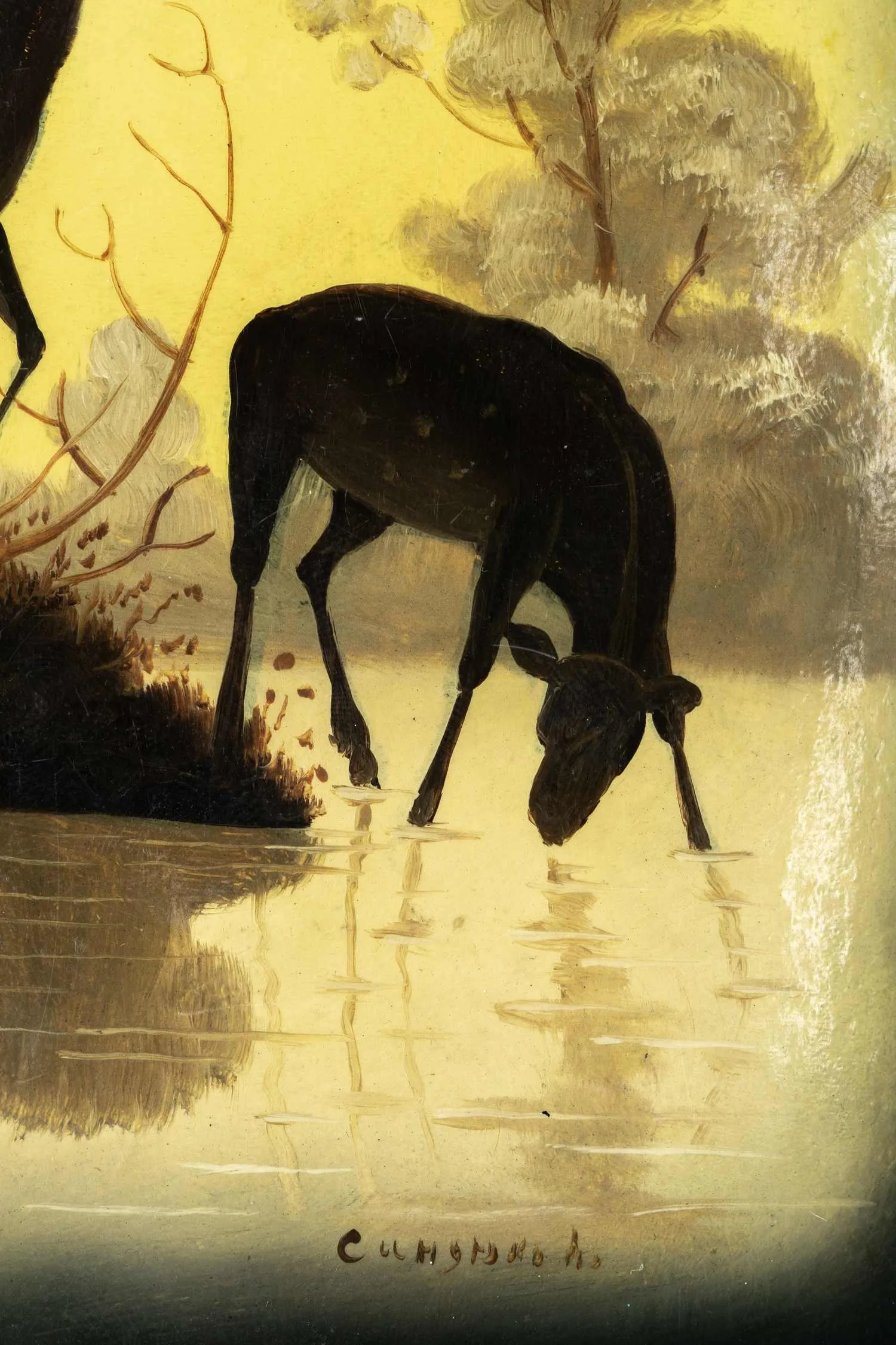 Шкатулка «Олени на водопое». СССР, Федоскино, художник В. Синдюков, 1971. — фото 3