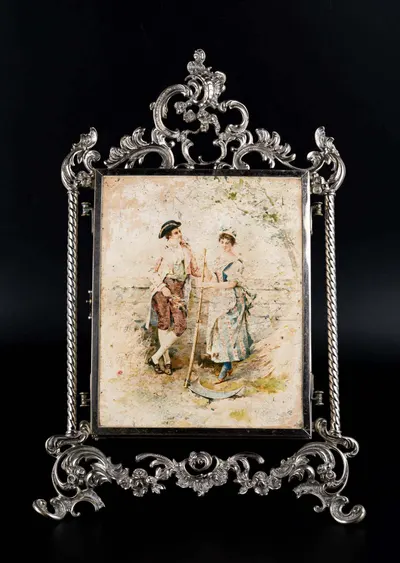 Настольное складное зеркало с хромолитографиями. Франция, 1860-1880-е годы.