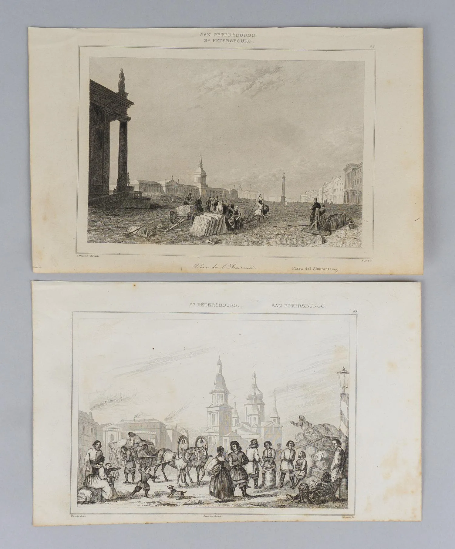 Лемайтре А.Ф. (одна по оригиналу Верне). 2 гравюры с видами Санкт-Петербурга. Франция, 1840. — фото 1