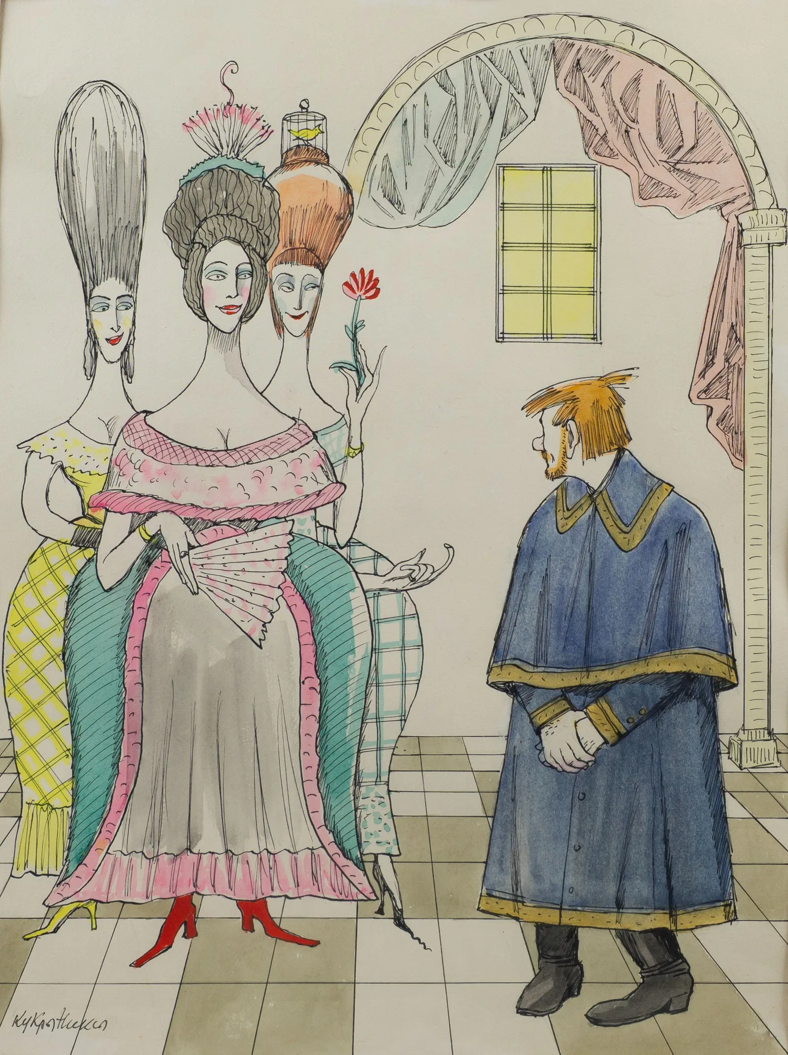 (Кукрыниксы в подарок зам. министра культуры СССР В.С. Кеменову) Кукрыниксы, Эскиз к иллюстрации книги Н.С. Лескова "Левша". 1978 — фото 1