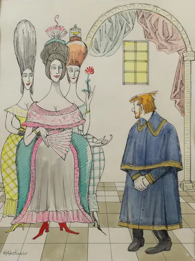 (Кукрыниксы в подарок зам. министра культуры СССР В.С. Кеменову) Кукрыниксы, Эскиз к иллюстрации книги Н.С. Лескова "Левша". 1978