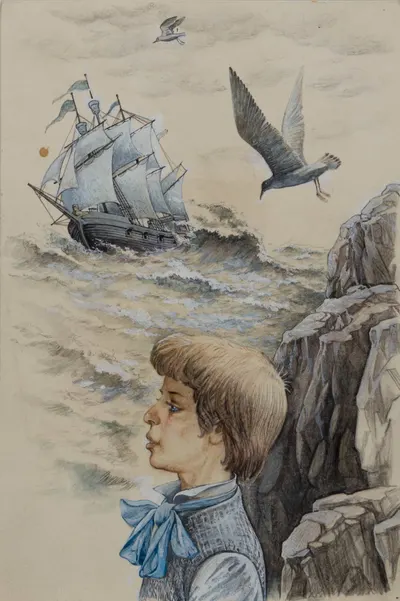 Эскиз иллюстрации к роману Майн Рида «Морской волчонок». 1980-е года.