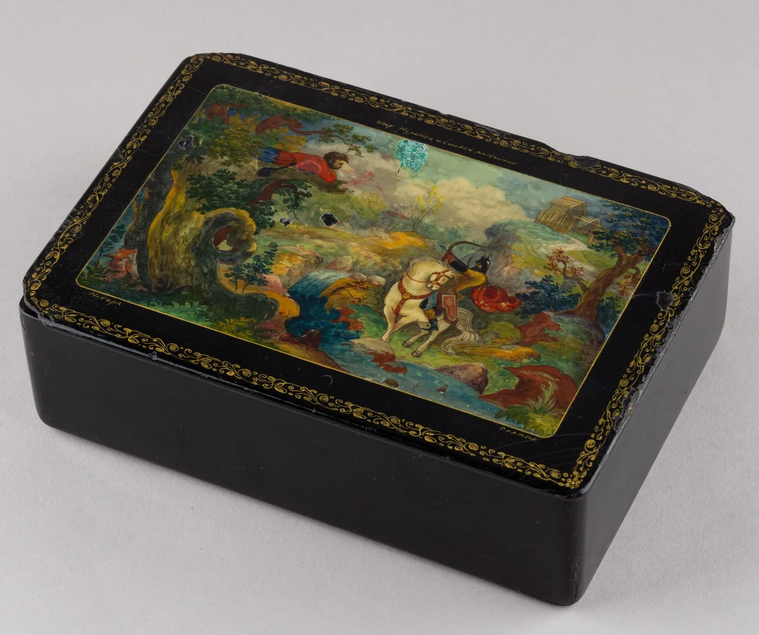 Шкатулка «Илья Муромец и Соловей Разбойник». СССР, Мстера, Снатков, 1950-е годы. — фото 1