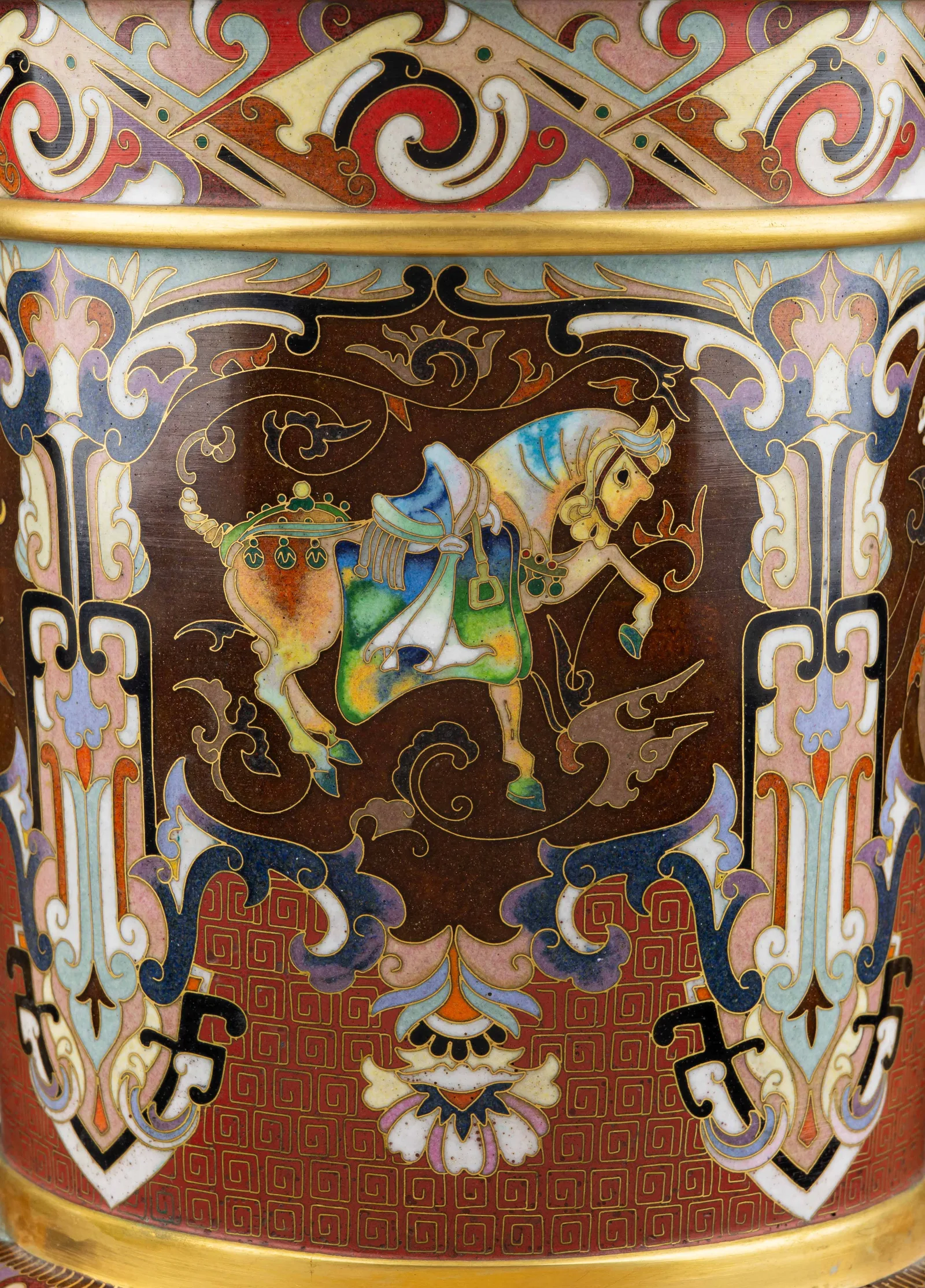 (Экспертиза) Ваза (46см) в технике клуазоне «Танские кони». Китай, 1920–1930-е годы. — фото 6