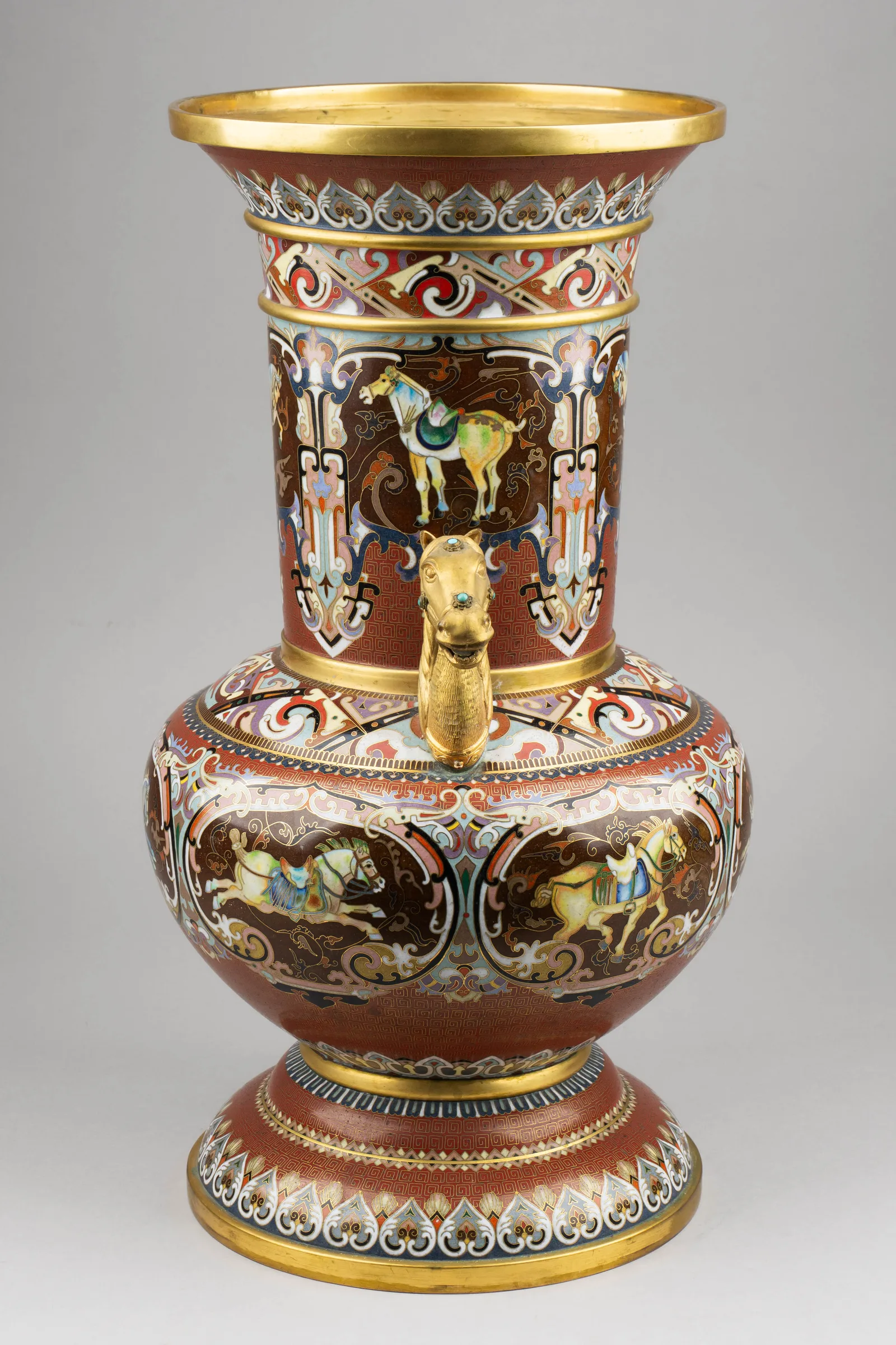 (Экспертиза) Ваза (46см) в технике клуазоне «Танские кони». Китай, 1920–1930-е годы. — фото 5