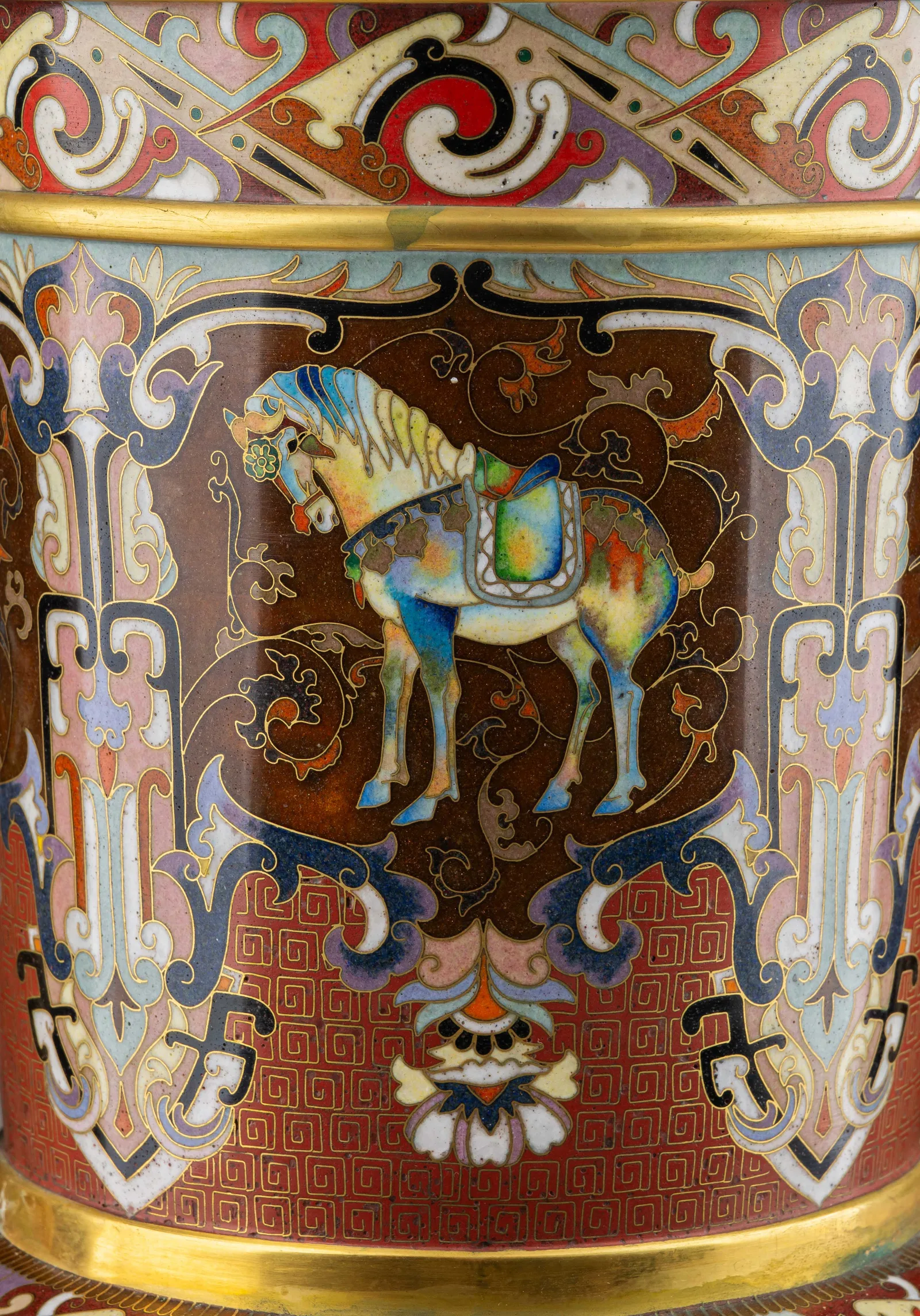 (Экспертиза) Ваза (46см) в технике клуазоне «Танские кони». Китай, 1920–1930-е годы. — фото 7