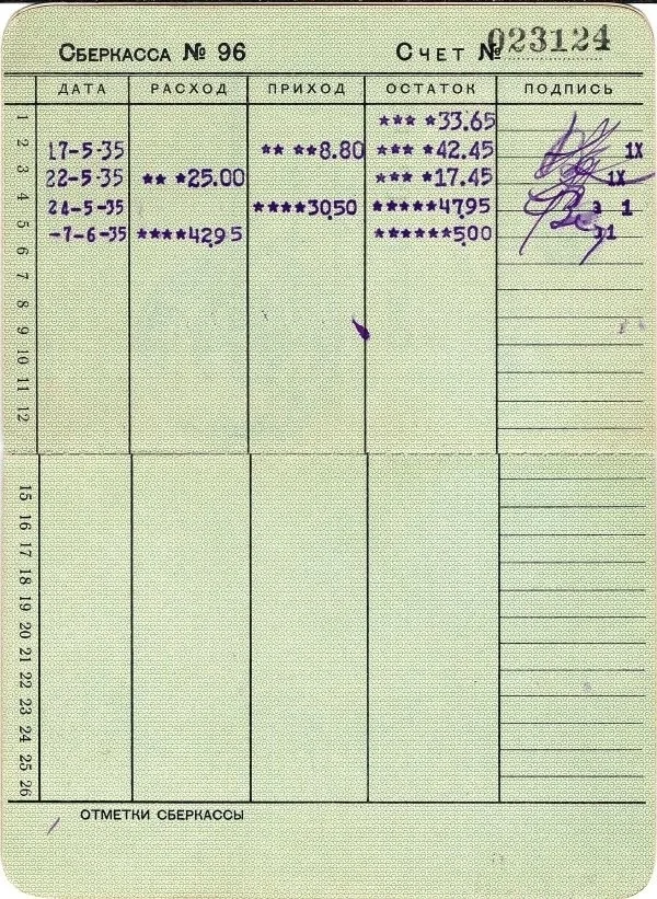Сберегательная книжка (бланк образца 1935 года, малый формат) государственной трудовой сберегательной кассы на имя В.А. Ефимова. — фото 3