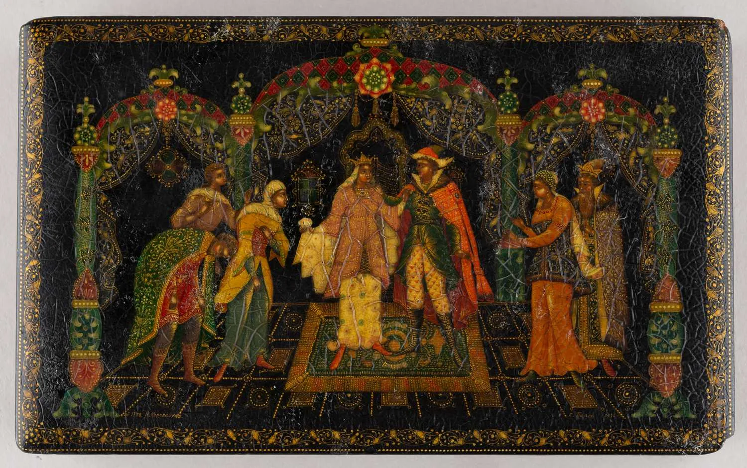 (Палех) Шкатулка «Русские сказки». СССР, Палех, потомственный иконописец, художник Николай Александрович Коровайков, 1936. — фото 2