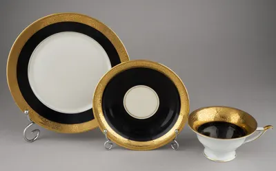 Чайное трио с "золотым бордюром". Германия, Бавария, AL-KA Kunst Alboth Kaiser, 1948–1959 годы.