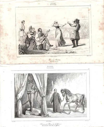 3 гравюры «Типы России». Франция, 1840.