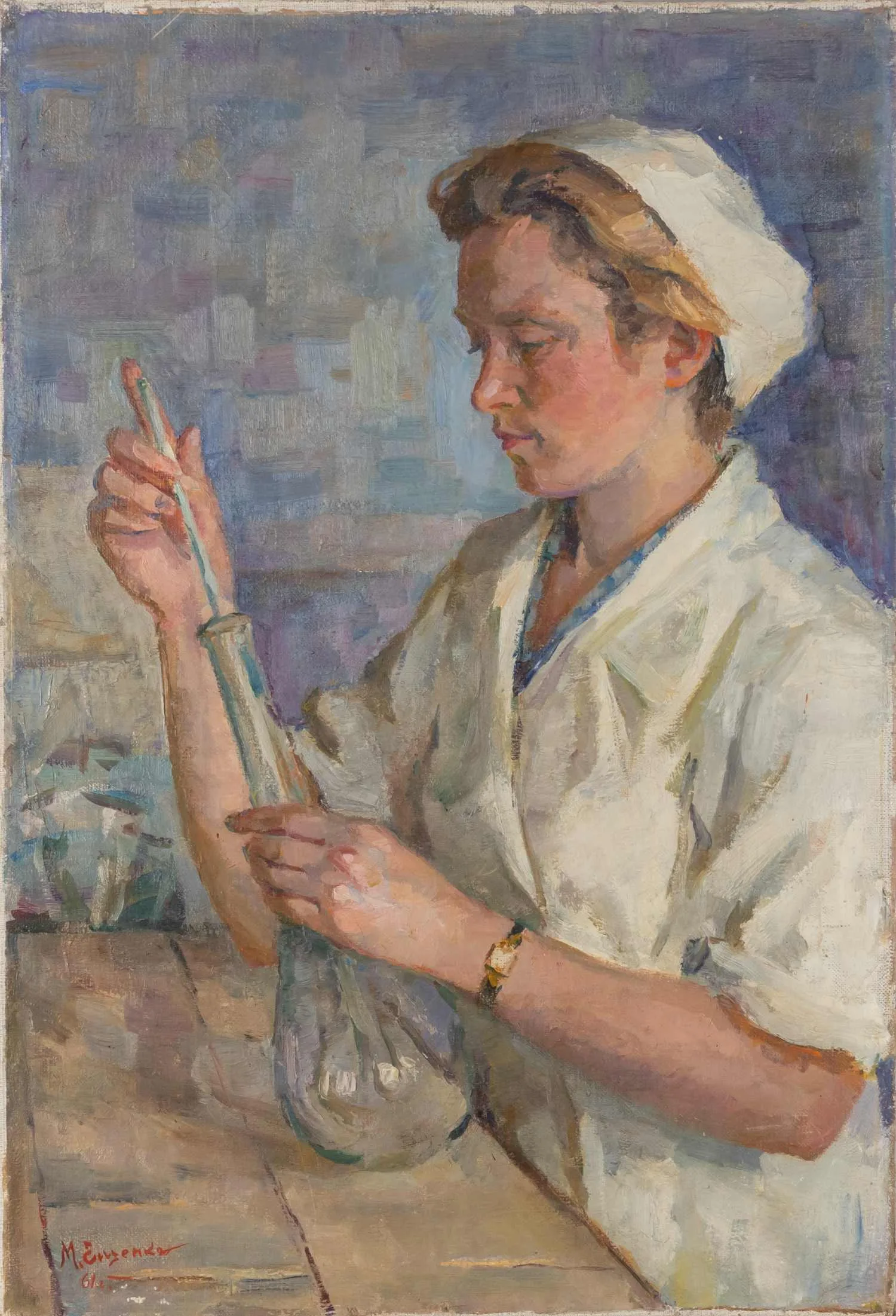 Ещенко Михаил Михайлович. Портрет Э.И. Банниковой. 1961 — фото 1