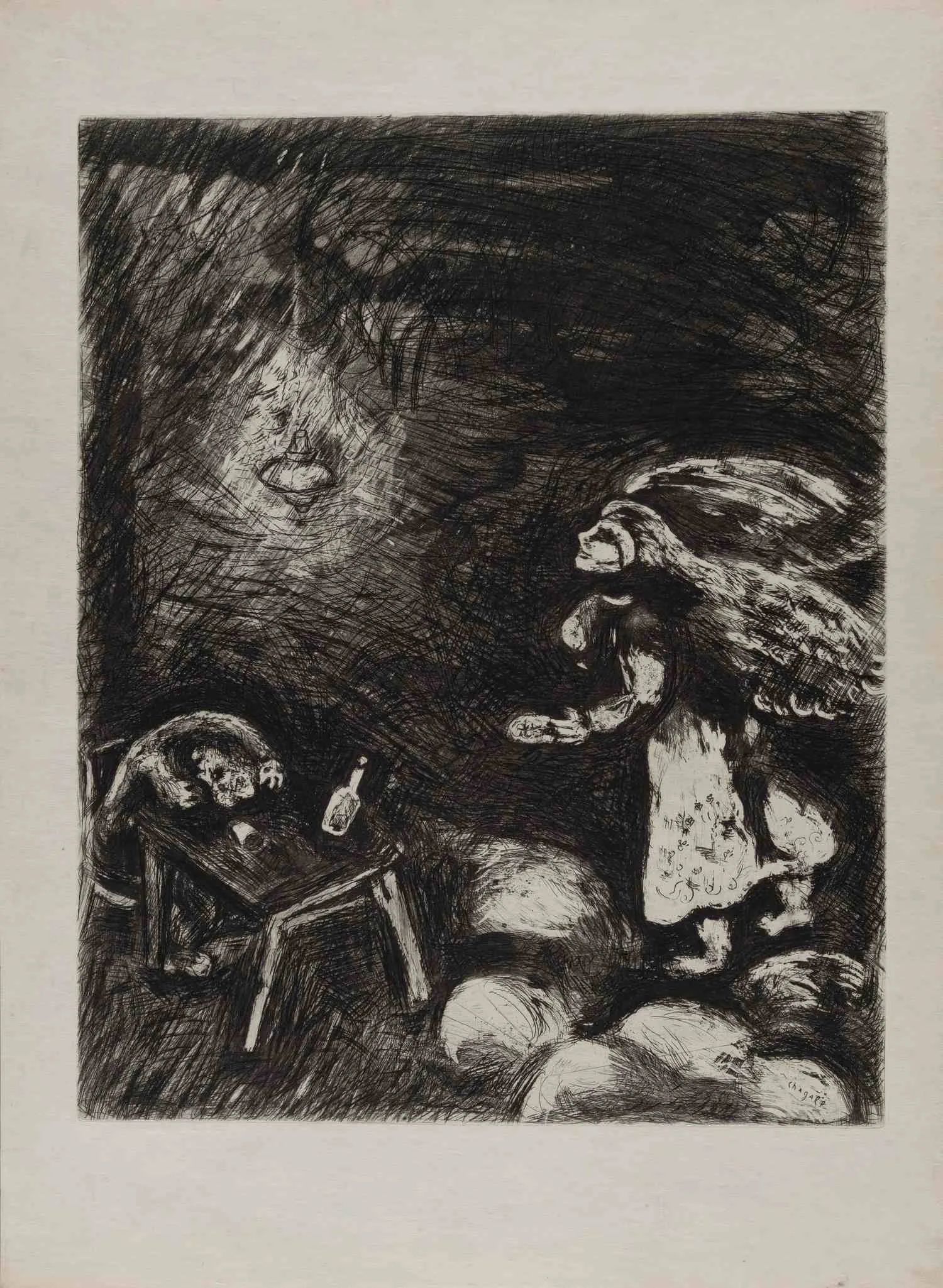 Шагал Марк Захарович . Пьяница и жена его. 1927. Иллюстрация к басне Жана де Лафонтена. — фото 1