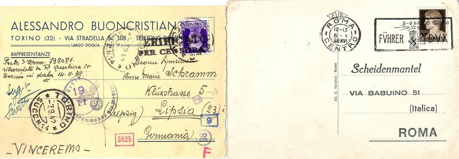 Италия. 4 почтовые карточки и закрытое письмо. 1930-е - 1940-е годы. — фото 2