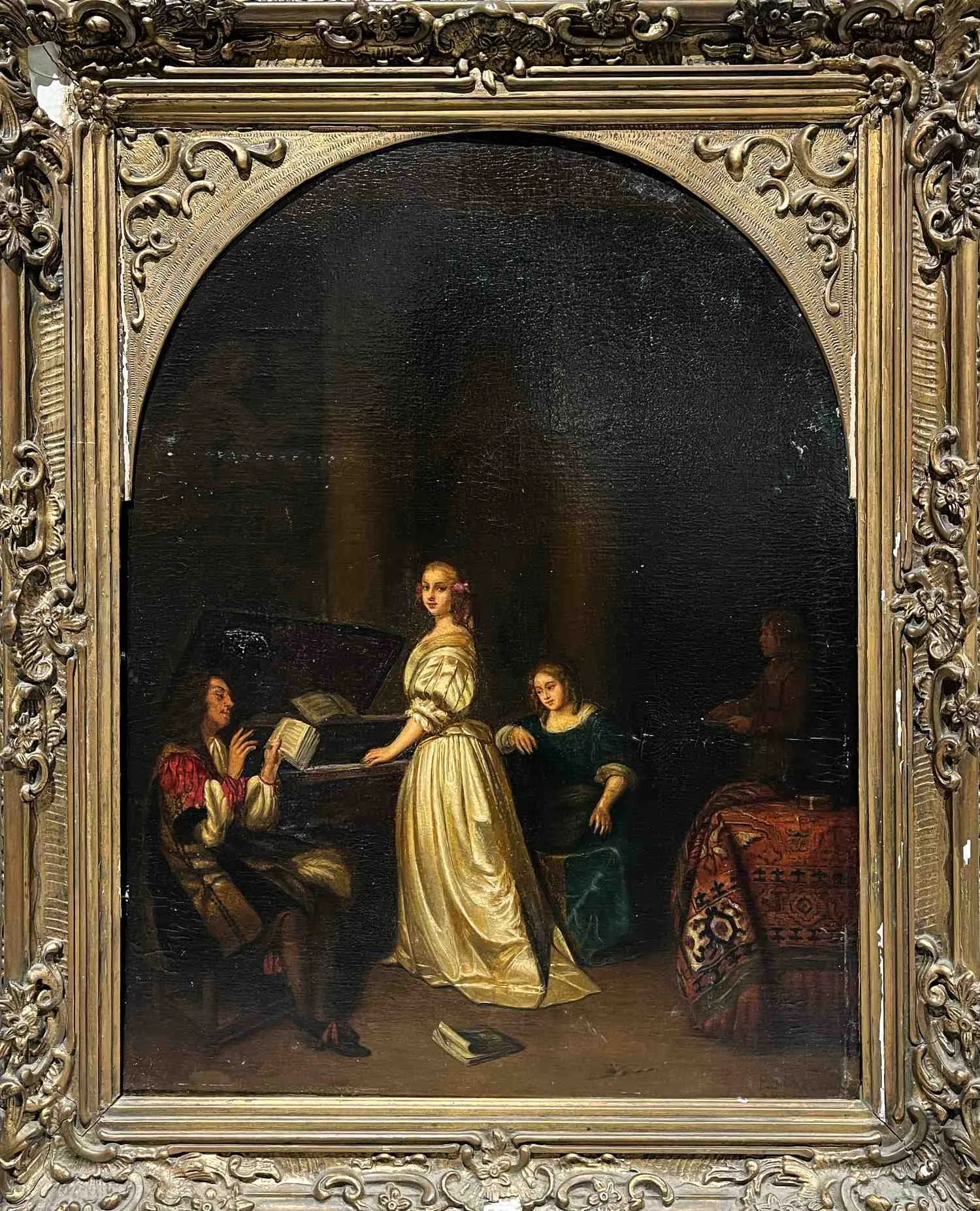 P. Stockel. Западная Европа. Первая четверть XIX века. Девушка у пианино (копия с картины Каспара Нетшера, середина XVII). — фото 1