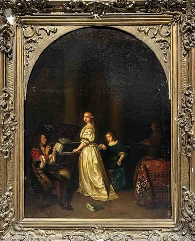 P. Stockel. Западная Европа. Первая четверть XIX века. Девушка у пианино (копия с картины Каспара Нетшера, середина XVII).