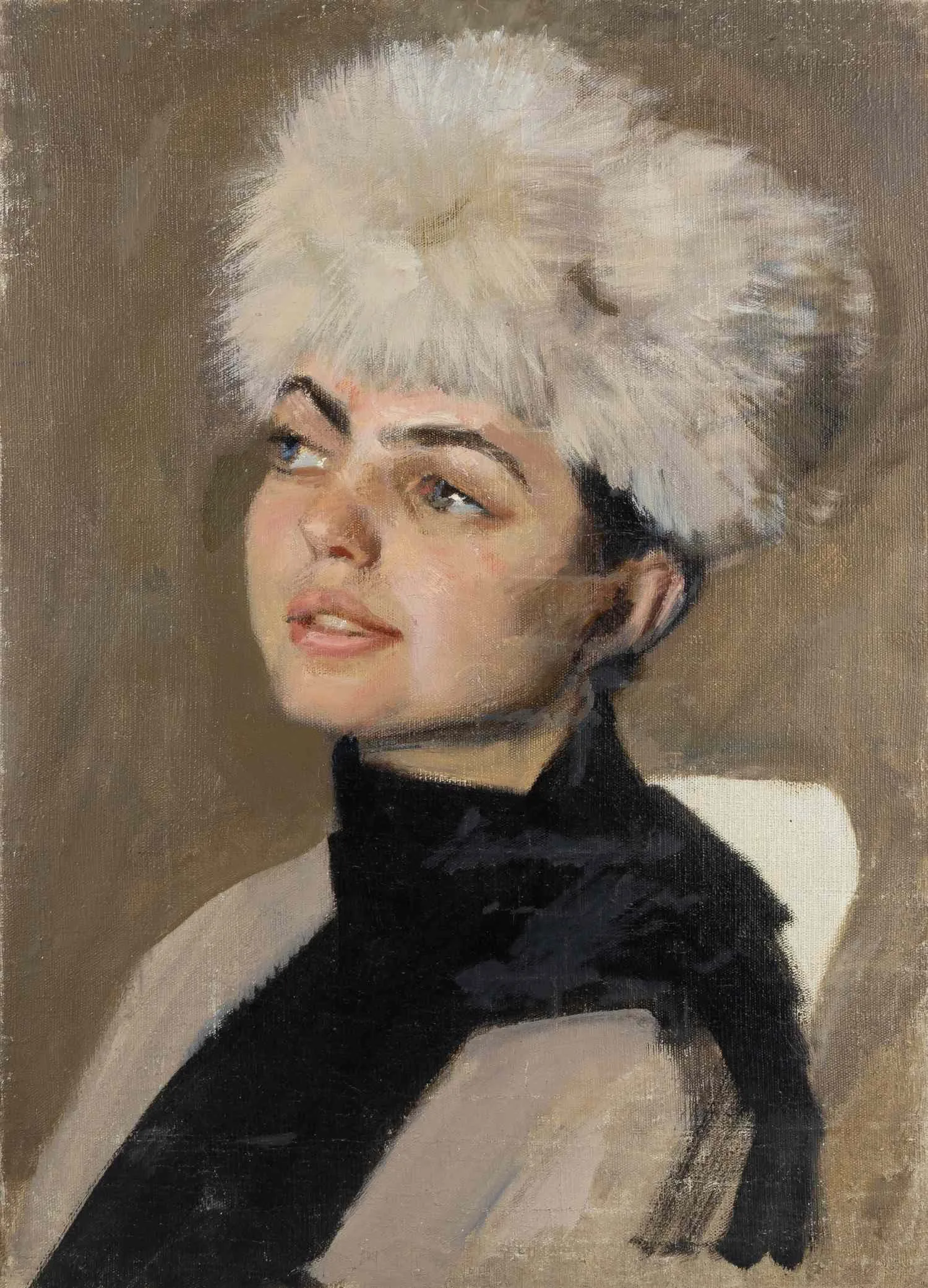 Портрет девушки в меховой шапке. 1960-е годы. — фото 1
