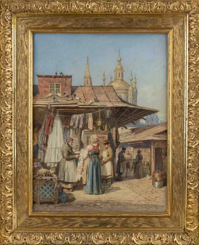 Лавеццари Андрей Карлович. На базаре. 1871.