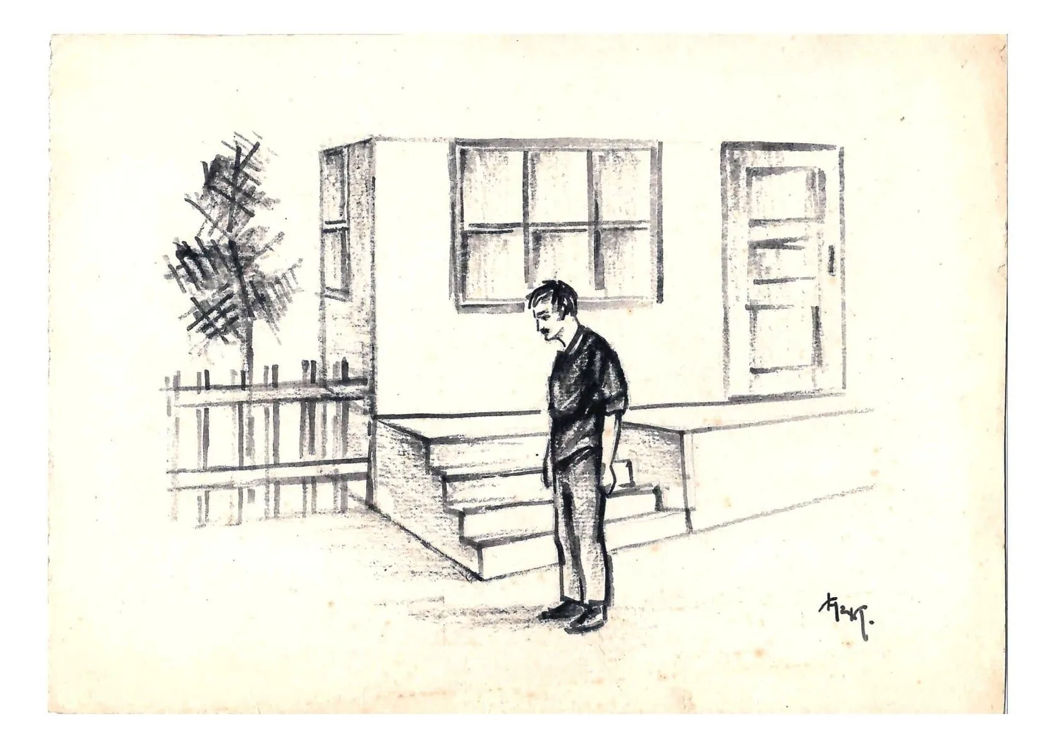 (Ученик А.В. Лентулова, соавтор С.М. Эйзенштейна). Никитин Леонид Александрович. 5 эскизов (костюмы и мизансцены) к спектаклю «Жизнь приказывает». 1928. — фото 1