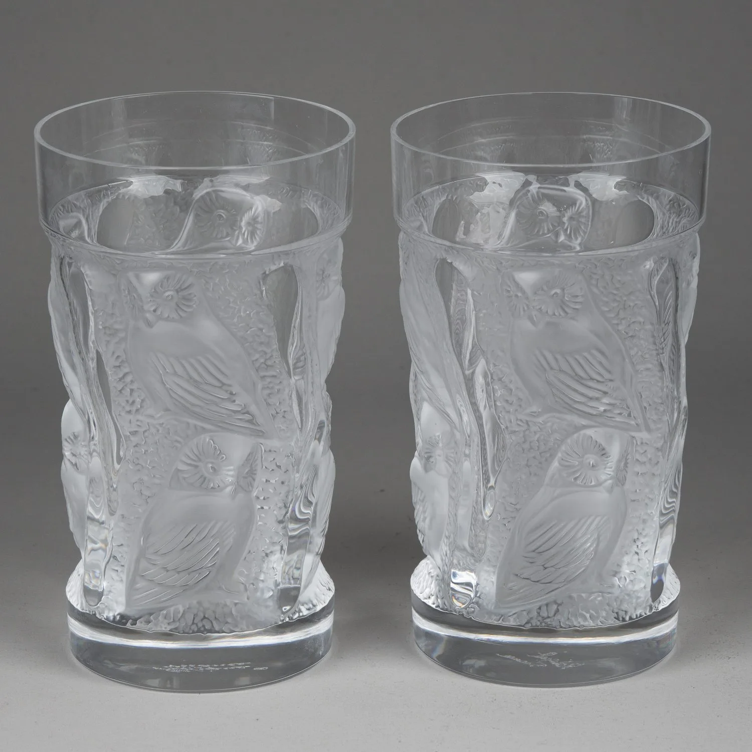 Парные стаканы с изображением сов. Франция, фирма Lalique, 1990-е годы. — фото 1