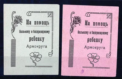 Армавир. 2 непочтовые виньетки Деткомиссии Армавирского округа «На помощь больному и беспризорному ребёнку Армокруга». 1924.